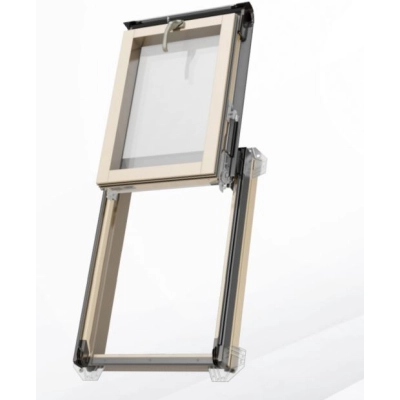 OKPOL Drewniane okno wyłazowe trzyszybowe ISWX I22 do pomieszczeń użytkowych + kołnierz uniwersalny H9